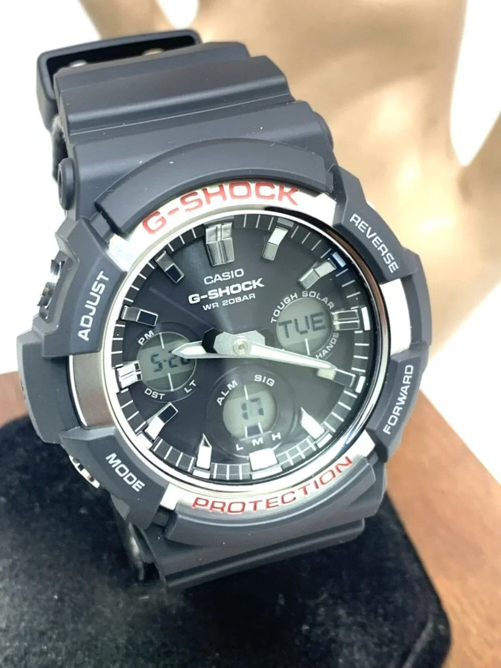 Casio Mens Watch G-Shock GAS100 Black Resin Analog Digital Tough Solar 47mm 5445